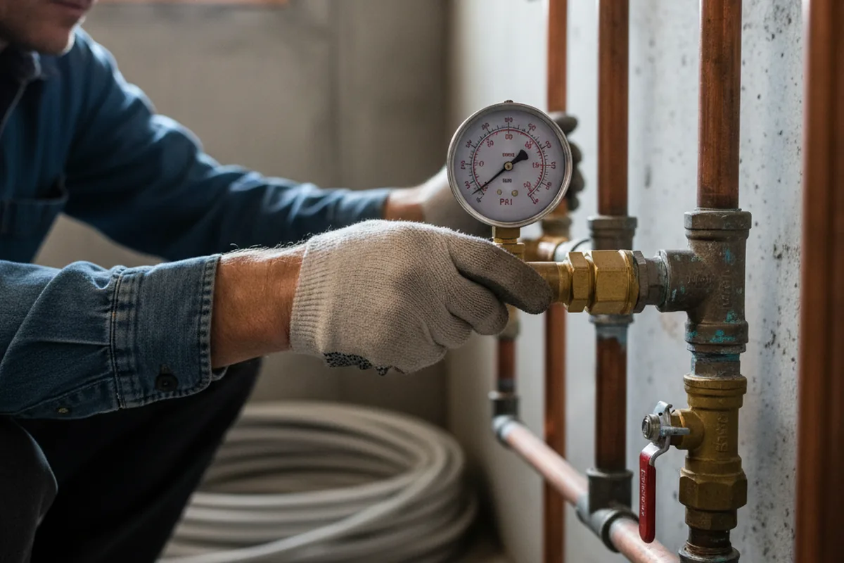 Pressure testing a repaired line during Water Line Repair in Tyndall